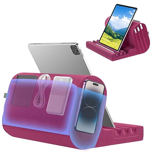 KDD Tablet Pillow Holder with Storage Pockets and Adjustable Angles