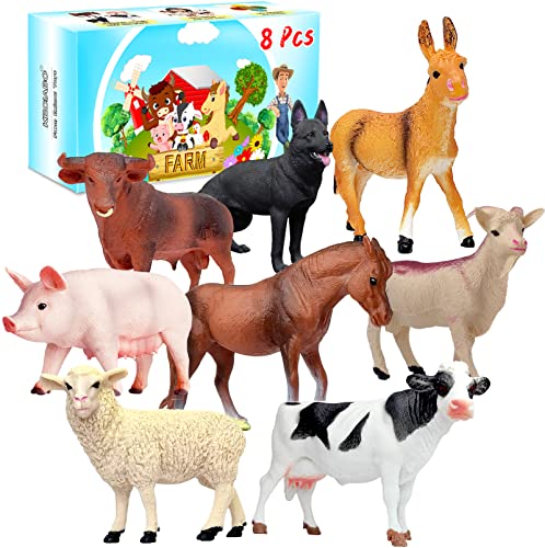 KECIABO Animal Figurines, Big Animal Toys, 8 Pcs Farm Animals Figurines Toys, Realistic Plastic Animals Playset, Educational Learning Toy Set for Kids Toddlers