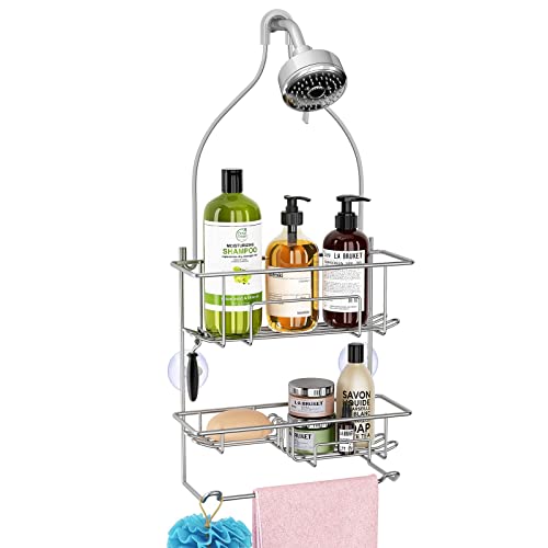 KeFanta Shower Caddy over Shower Head, Rustproof Shampoo Holder Hanging Organizer Rack for Bathroom, Shelf, Silver