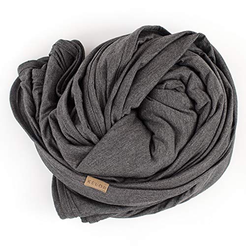 KELOR Luxury Bamboo Wrap Blanket - Single Sided - Stretchy, Lightweight, Soft & Breathable - Cooling Viscose with Spandex, Versatile Wearable Travel Blanket - Shawl - Scarf - Baby Wrap - Grounded Gray