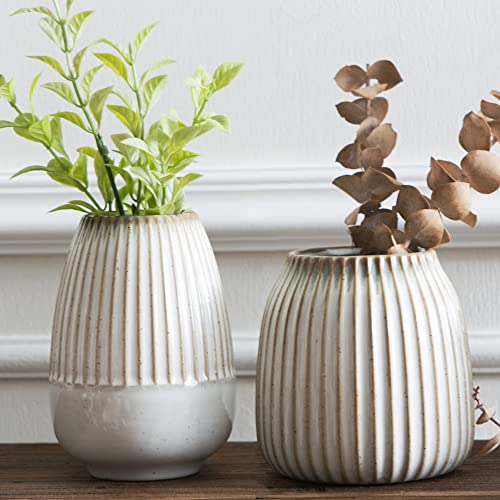 Kendiis White Ceramic Vase Set of 2