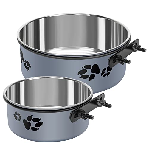 Kennel Water Bowl for Dogs, No Spill, Stainless Steel, Hanging Design