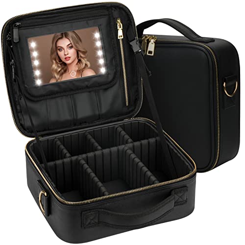 KerMiCi Travel Makeup Bag with Light up Mirror