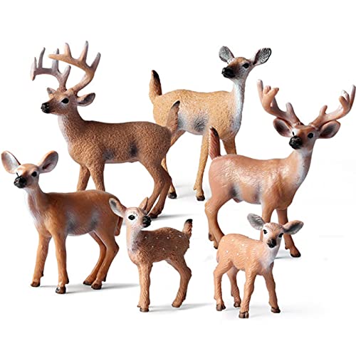 KEYUM Deer Figurines Toy, Forest Animals White-tailed Deer Family Figures