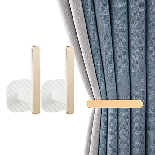 KFZDCG 2Pcs Gold Curtain Holders Self Adhesive Curtain Tieback L Shaped Wall Mounted Hook Drapery Curtain Tiebacks Window Treatment Holdbacks for Home and Cafe Balcony Decorative Curtain Drapery