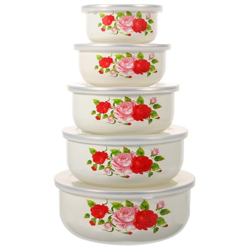 Kichvoe Enamel Bowls with Lids - 5 Piece Set