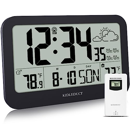 KIDLEDUCT Digital Wall Clock with Temperature, Weather Forecast, and Alarm Clocks