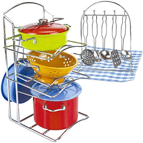 Kids Stainless Steel Toy Pots and Pans Set with Organizer