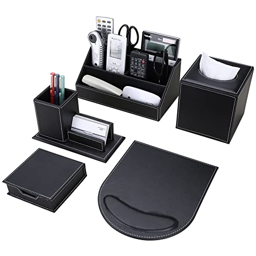 KINGFOM 5PCS/SET Office Accessories Desk Organizer Sets Leatherette Supplies