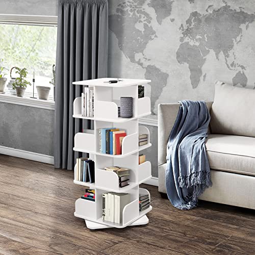Kings Brand Furniture - 4-Tier Revolving Bookcase Bookshelf, Media Storage Cabinet, White