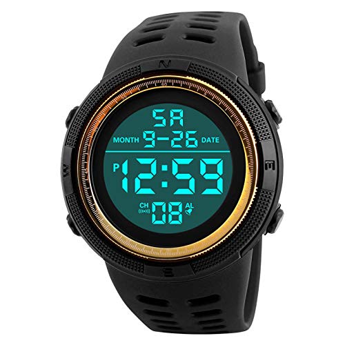 Kinrui Sport Watch,Waterproof Fashion Digital Military Watch,Luxury Mens Digital LED Digital Watch Date Outdoor Electronic Watch (Gold -1)