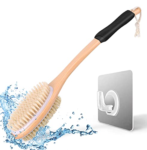 MainBasics Back Scrubber for Shower Long Handle Back Brush Dual-Sided with  Exfoliating and Soft Bristles (Lavender, Wood)
