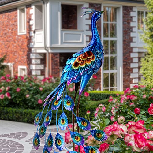 Kircust Garden Peacock Statue, Metal Bird Outdoor Sculpture