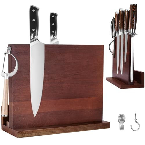 Kitchen Magnetic Knife Block with 2 Hooks & Cutting Board Notche Store Grinding Rods and Planers