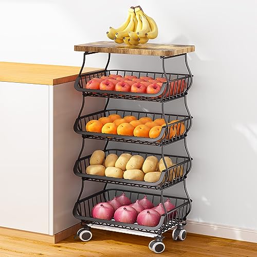 Kitchen Pantry Organizers and Storage - Fruit Basket Stand Cart - Black