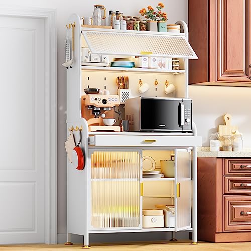 Kitchen Storage Drawer Cabinet - Flip Dual Door and Drawer Microwave Stand Rack