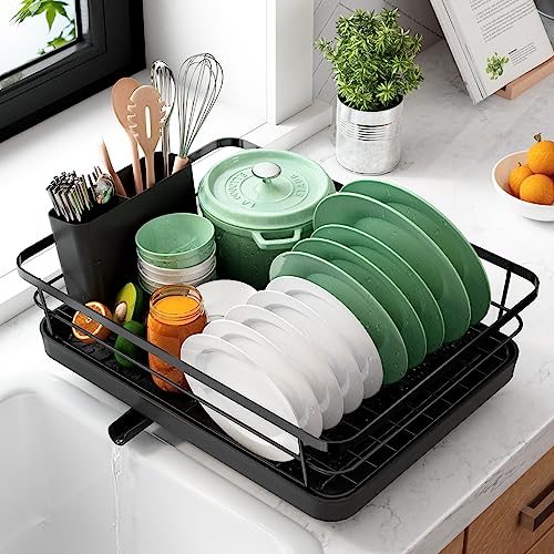 SONGMICS Dish Drying Rack, Stainless Steel Dish Rack with Rotatable Spout,  Drainboard, Fingerprint-Resistant Dish Drainers for Kitchen Counter, 12.5 x