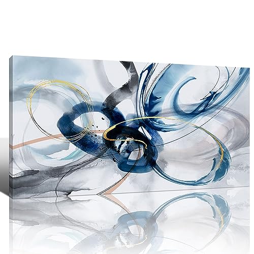 KLAKLA Blue and White Abstract Canvas Wall Art - Large Framed Wall Decorations