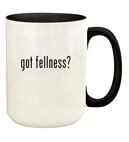 Knick Knack Gifts got fellness? - 15oz Ceramic Colored Handle and Inside Coffee Mug Cup, Black