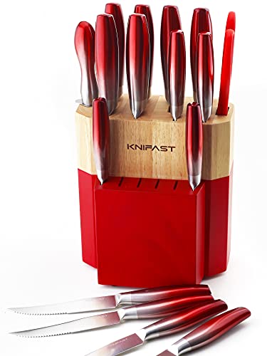 KNIFAST 17-Pieces Kitchen Knife Set With Block