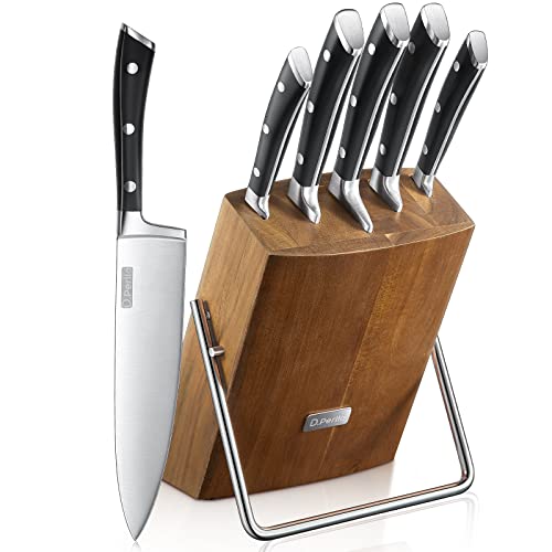 Knife Set, D.Perlla 6 Pieces Small Kitchen Knife Set with Block, German Stainless Steel Knives Set, Sharp Chef Knife Block Set