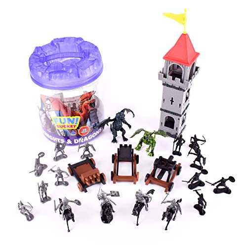 Knights and Dragons Figures in Bucket Play Set