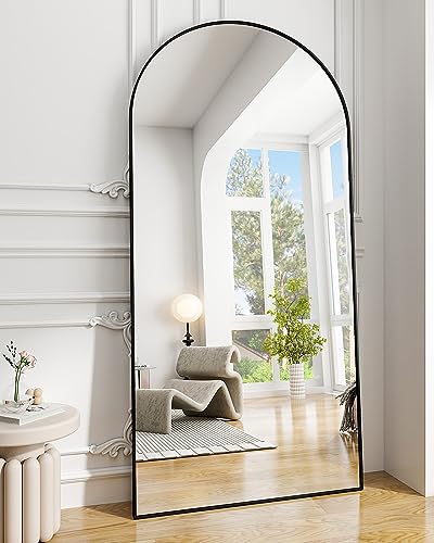 Koonmi Arched Full Length Mirror, Black Large Floor Mirror