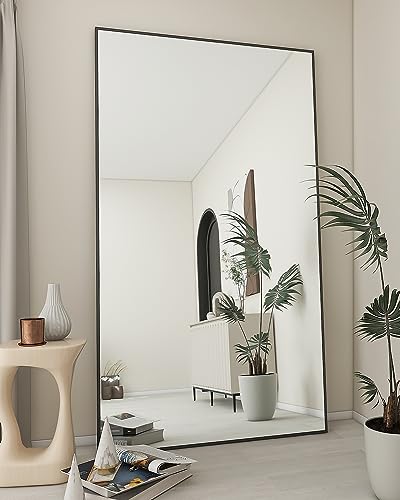 Koonmi Large Mirror Full Length 34"x76", Floor Body Mirror with Stand, Metal Frame Wall-Mounted Vanity Mirror, Hanging Leaning or Standing, Black