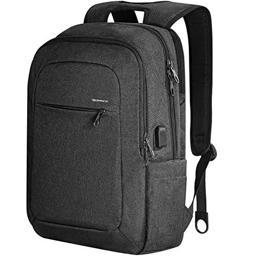 Kopack Slim Laptop Backpack for Men Women, 15.6 inch Theft Proof Lightweight Laptop Backpack with USB Charging Port, Business Travel College Commute Work Bag Daypack, Grey Black