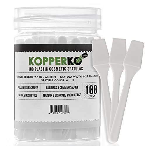Kopperko 100 Pack 2.5 Inch Cosmetic Spatulas - Small Plastic Spatula for Cosmetics, Creams, Crafts - Makeup Spatula - Multipurpose Mini Applicator for Mixing Cream, Skincare, or Scraping Jars – White