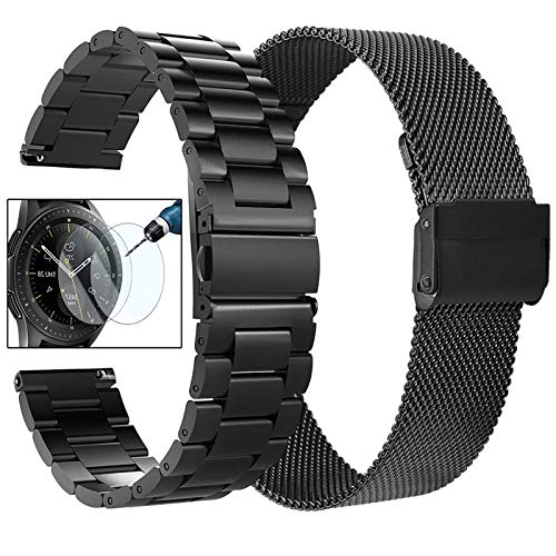 Koreda Compatible with Samsung Galaxy Watch 46mm(2019)/Galaxy Watch 3 45mm/Gear S3 Frontier/Classic Bands Sets, 22mm Stainless Steel Metal Band + Mesh Loop Replacement Bracelet Strap for Samsung Gear S3