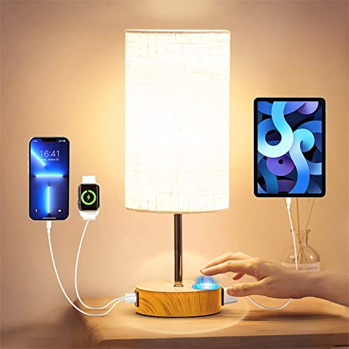 KPQ Bedside Lamp with Touch Control, USB Ports & AC Outlet