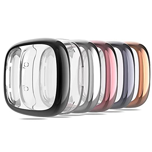KPYJA 6-Pack Screen Protector Compatible with Fitbit Sense 2/Versa 4 Case, Soft TPU Plated Case All-Around Protective Screen Full Cover Bumper Compatible for Fitbit Sense 2/Versa 4 Smart Watch