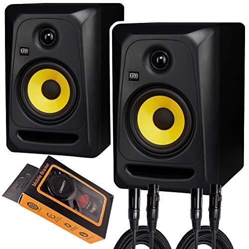 KRK Classic 5 Professional Bi-Amp 5" Powered Studio Monitor (2 Speakers) Pair of XLR Cable + Gravity Phone Holder, Black M