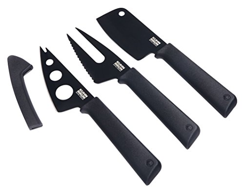 Kuhn Rikon COLORI+ Non-Stick Cheese Knife Set with Safety Sheaths, Set of 3, Black