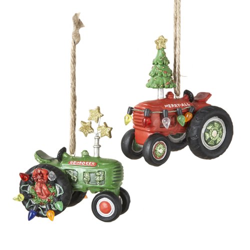 Kurt Adler 3-1/4-Inch Resin Tractor Ornament, Set of 2, Christmas