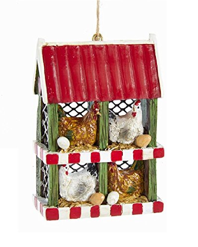 Kurt Adler Chicken Coop with Chickens and Eggs Ornament