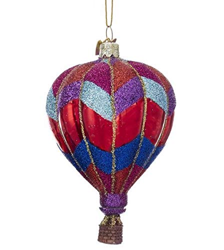 Kurt-Adler Glass Ornament with S-Hook and Gift Box, Hot Air Balloon Collection (Red/Blue/Purple, NB1285)