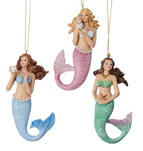 Kurt Adler Pink Blue and Green Mermaids Holiday Ornaments Set of 3 Resin