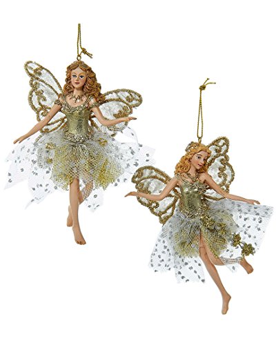 Kurt Adler Resin Platinum Fairy Ornament Pair, 5-Inch