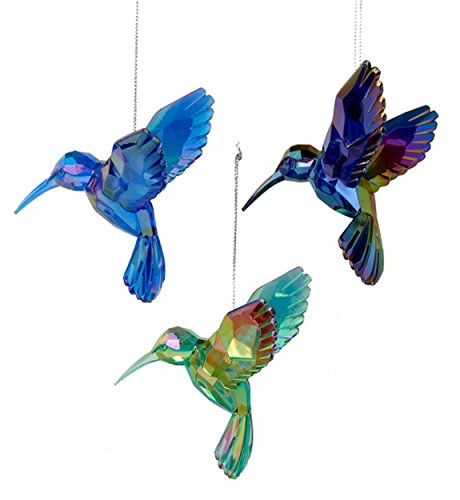 Kurt Adler Shiny Acrylic Hummingbird Ornaments, Set of 3, Assorted