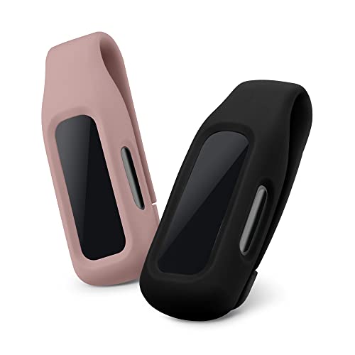 kwmobile 2X Clip Holders Compatible with Fitbit Inspire 3 / Inspire 2 / Ace 3 - Clip-On Holder Replacement Set - Black/Dark Rose