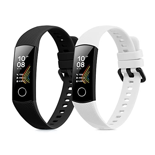 kwmobile Straps Compatible with Honor Band 5 / Band 4 Straps - 2x Replacement Silicone Watch Bands - Black/White