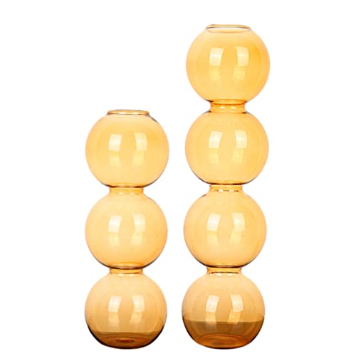 KWQBHW 2Pcs Orange Glass Bubble Vase Hydroponic Vase Modern Flower Vase 4 Ball Bud Vase Centerpiece Glass Vase Home Party Office Tabletop Decor