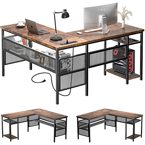 L Shaped Home Office Desk with Power Outlets