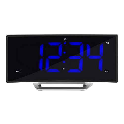 La Crosse 1.8" Curved Blue Digital Atomic Dual Alarm Clock