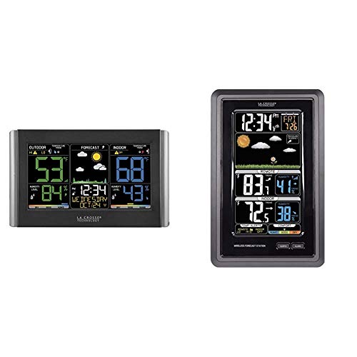 La Crosse Technology C85845-INT Weather Station, Black & S88907 Vertical Wireless Color Forecast Station with Temperature Alerts