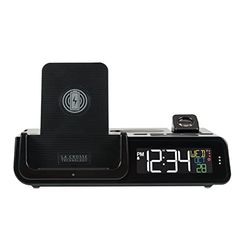 La Crosse Wireless Charging Projection Alarm Clock with Headphone Stand