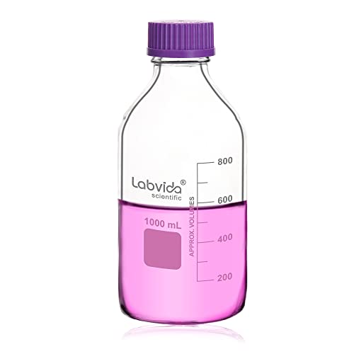 Labvida Round Media Storage Bottles, 1000mL Glass Bottles - Purple