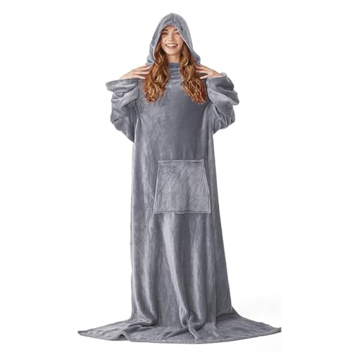 L'AGRATY Fleece Wearable Blanket with Sleeves and Pocket